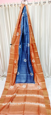 Tussar hand block print saree